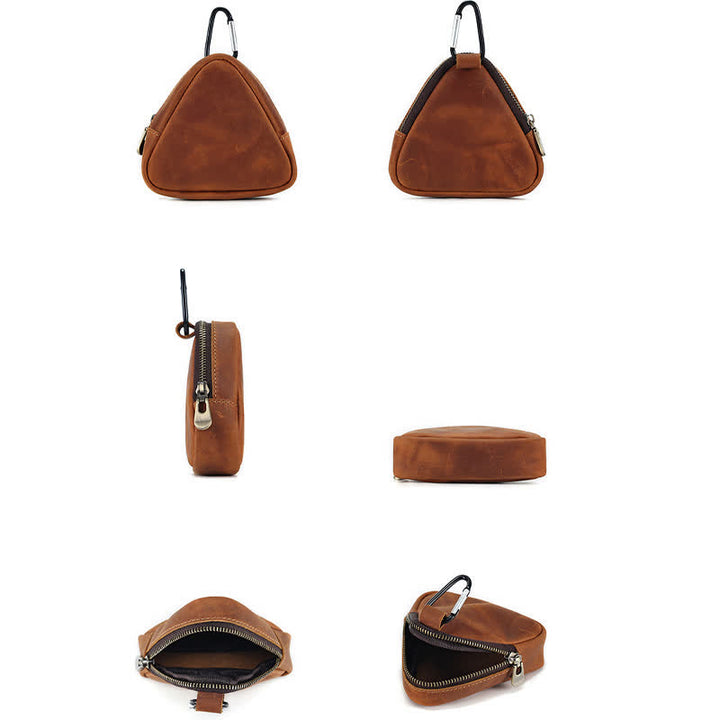 Petit portefeuille triangulaire en cuir avec poche zippée