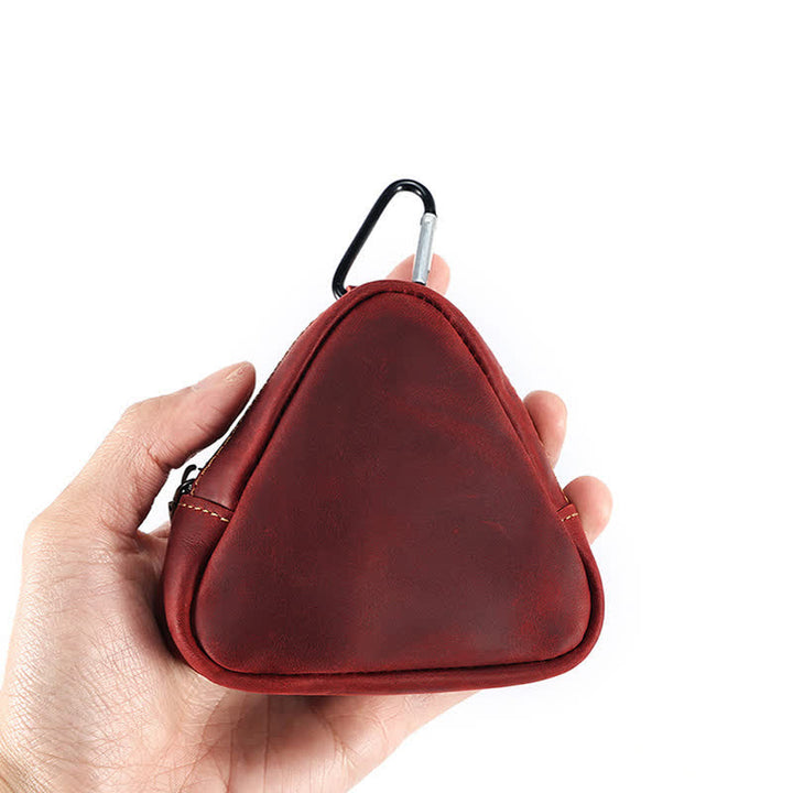 Petit portefeuille triangulaire en cuir avec poche zippée