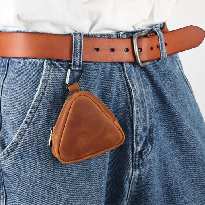Petit portefeuille triangulaire en cuir avec poche zippée