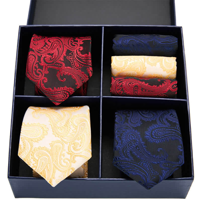 Ensemble de 6 mouchoirs de poche pour cravates Paisley pour hommes, coffret cadeau à quatre compartiments