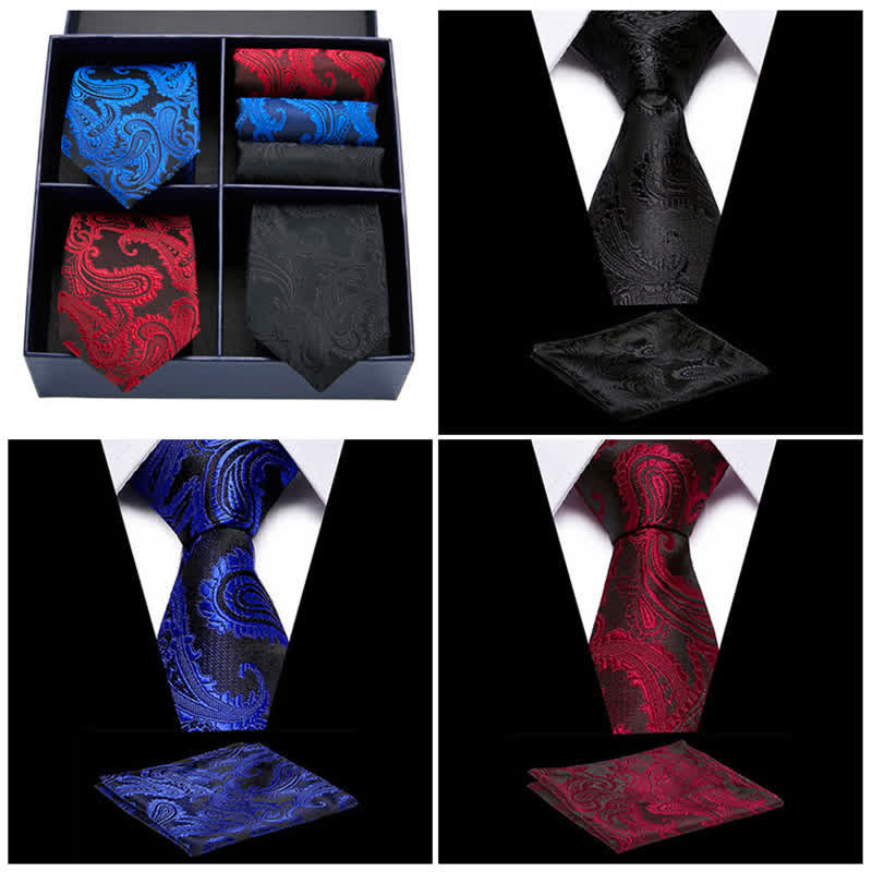 Ensemble de 6 mouchoirs de poche pour cravates Paisley pour hommes, coffret cadeau à quatre compartiments