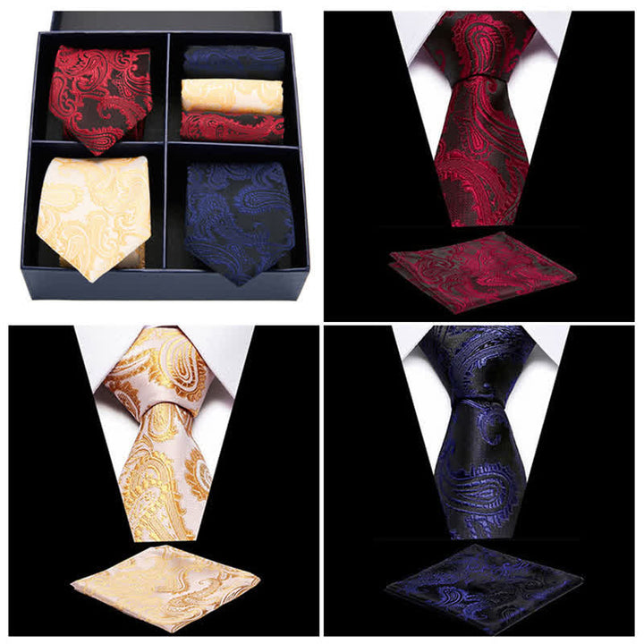 Ensemble de 6 mouchoirs de poche pour cravates Paisley pour hommes, coffret cadeau à quatre compartiments