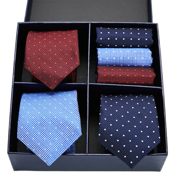 Coffret cadeau 6 pièces pour homme, pochettes de costume à pois bordeaux et bleus