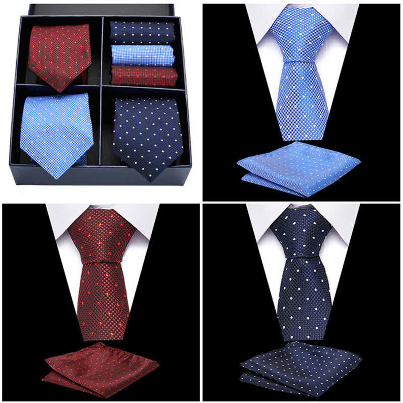 Coffret cadeau 6 pièces pour homme, pochettes de costume à pois bordeaux et bleus