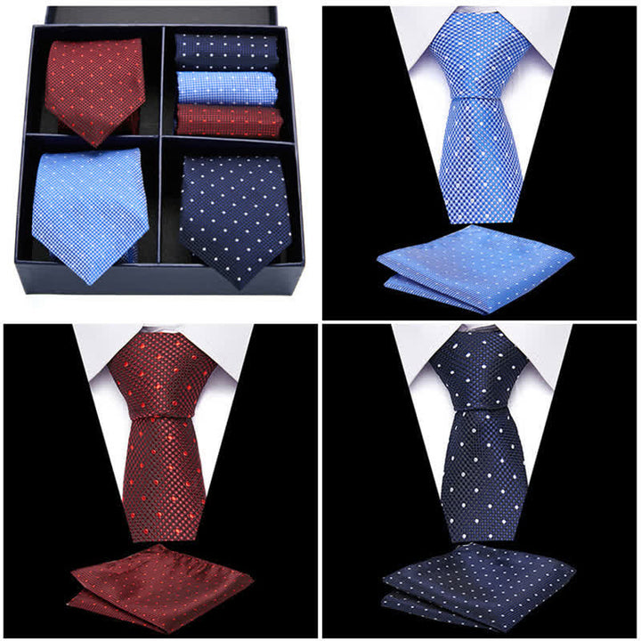 Coffret cadeau 6 pièces pour homme, pochettes de costume à pois bordeaux et bleus