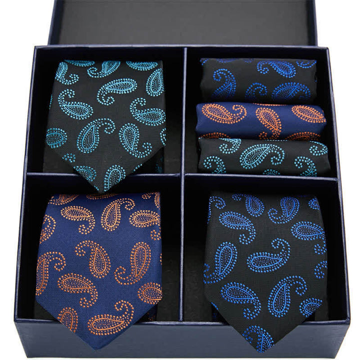 Coffret cadeau 6 pièces pour homme, motif cachemire vert et bleu marine, pochette de costume et cravate