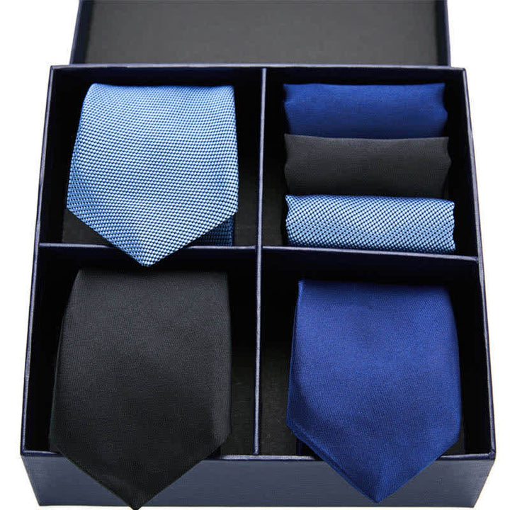 Ensemble de 6 mouchoirs de poche pour homme, bleu et noir, couleur unie, coffret cadeau