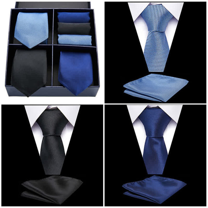 Ensemble de 6 mouchoirs de poche pour homme, bleu et noir, couleur unie, coffret cadeau