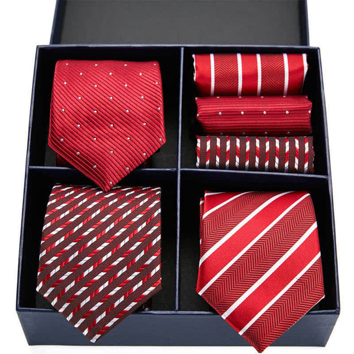 Coffret cadeau 6 pièces pour homme, pochettes de costume à pois et rayures rouges