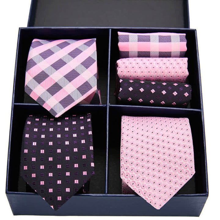 Coffret cadeau 6 pièces pour homme, pochette de costume à pois roses et noirs