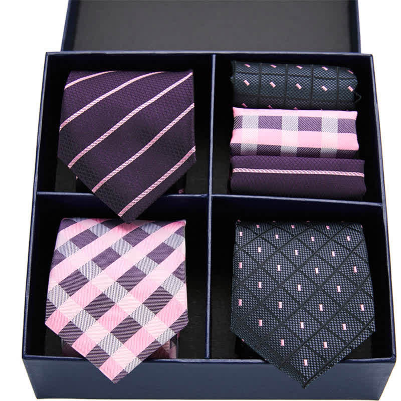 Coffret cadeau 6 pièces pour homme, pochette de costume à pois roses et noirs