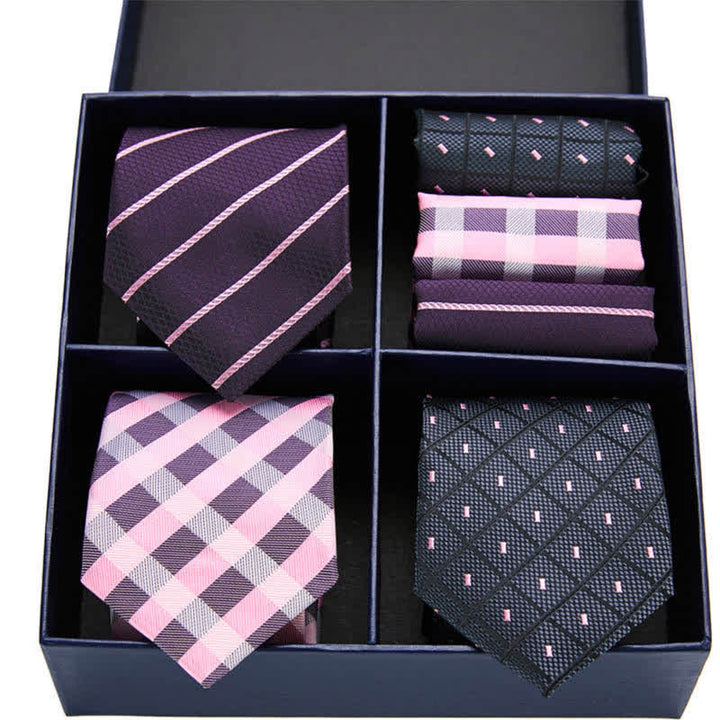 Coffret cadeau 6 pièces pour homme, pochette de costume à pois roses et noirs