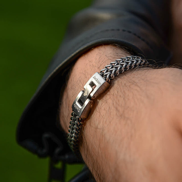 Bracelet en acier inoxydable avec nom personnalisé et chaîne en queue de renard