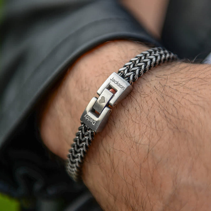 Bracelet en acier inoxydable avec nom personnalisé et chaîne en queue de renard