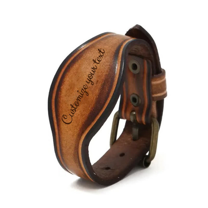 Bracelet rétro en cuir marron gravé au laser avec nom personnalisé