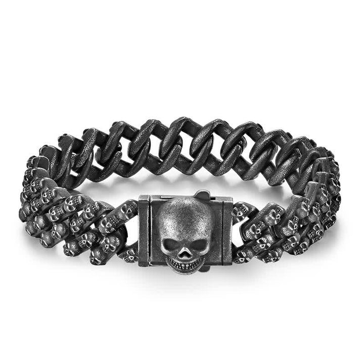 Bracelet Charm Gothique Punk Biker Tête de Mort Argent