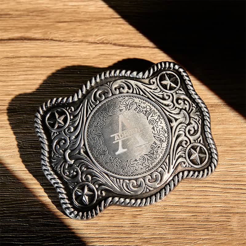 Ceinture en cuir à boucle western gravée avec monogramme personnalisé