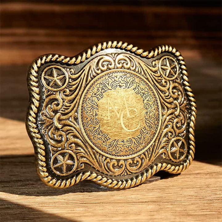 Ceinture en cuir à boucle western gravée avec monogramme personnalisé