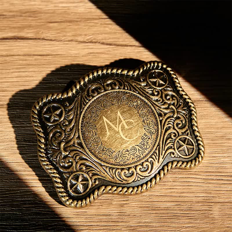 Ceinture en cuir à boucle western gravée avec monogramme personnalisé