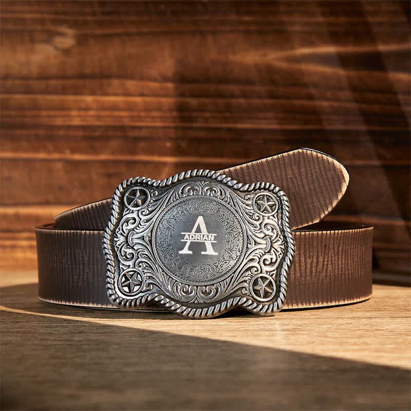 Ceinture en cuir à boucle western gravée avec monogramme personnalisé
