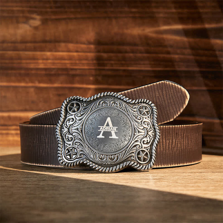 Ceinture en cuir à boucle western gravée avec monogramme personnalisé