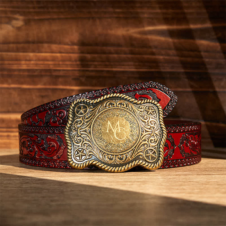 Ceinture en cuir à boucle western gravée avec monogramme personnalisé