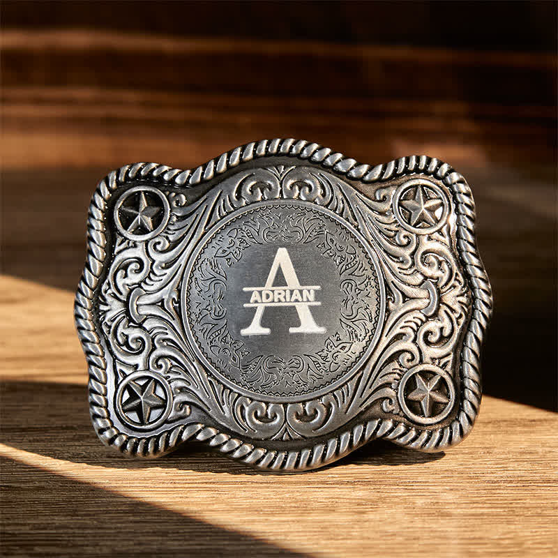 Ceinture en cuir à boucle western gravée avec monogramme personnalisé