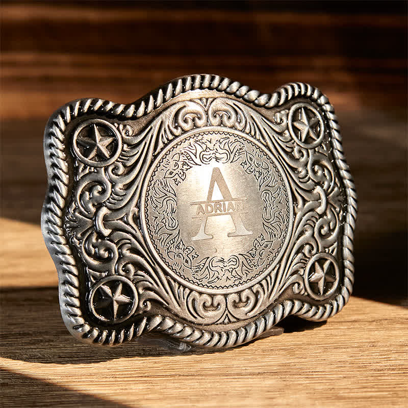 Ceinture en cuir à boucle western gravée avec monogramme personnalisé