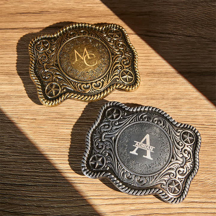 Ceinture en cuir à boucle western gravée avec monogramme personnalisé