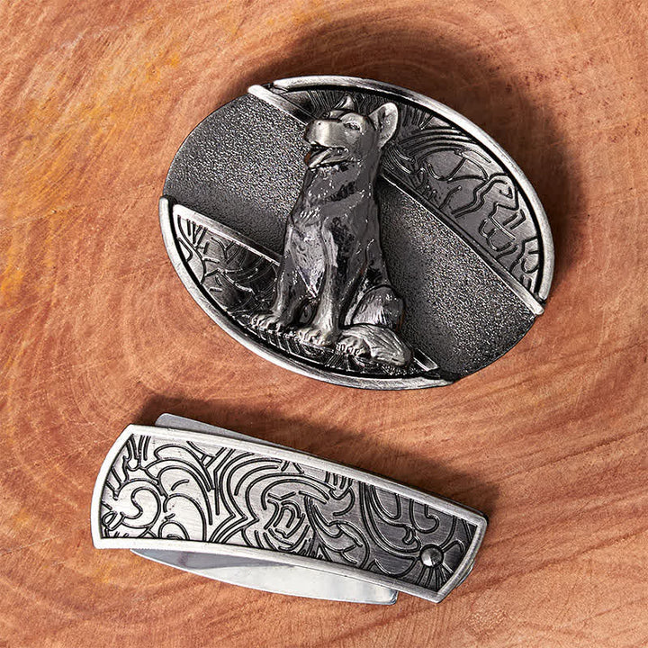 Ceinture en cuir pour homme avec couteau pliant caché Loyal Dog