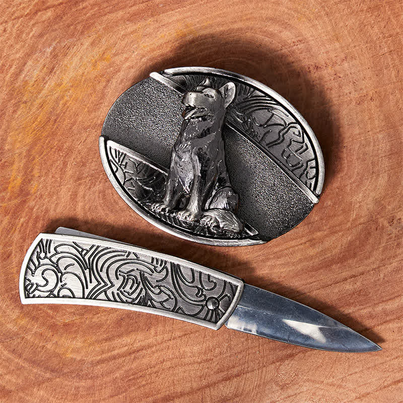Ceinture en cuir pour homme avec couteau pliant caché Loyal Dog