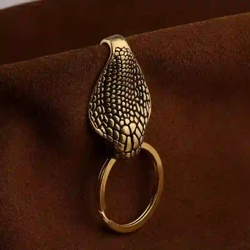 Porte-clés à clip de ceinture en laiton massif avec statue de tête de serpent