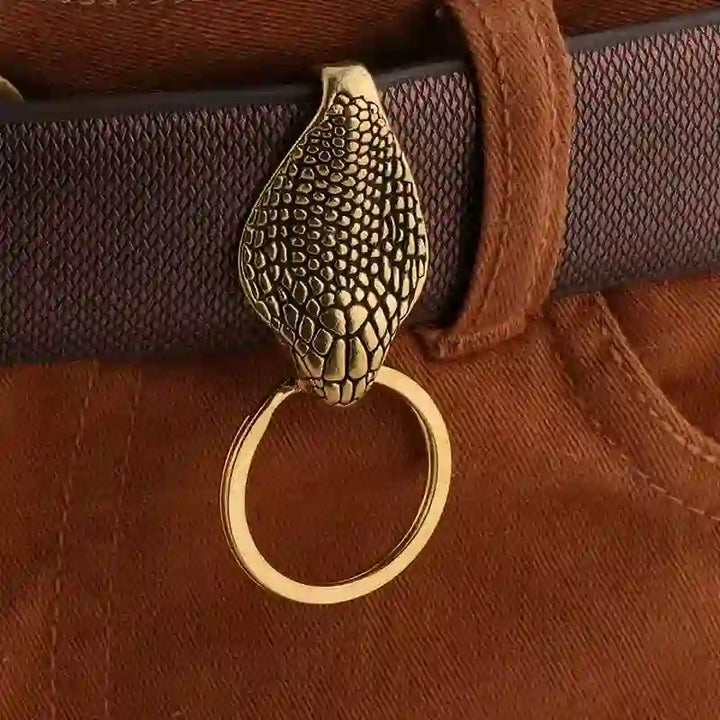 Porte-clés à clip de ceinture en laiton massif avec statue de tête de serpent