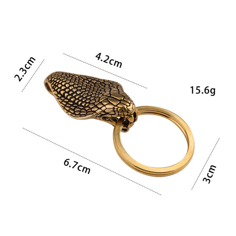 Porte-clés à clip de ceinture en laiton massif avec statue de tête de serpent