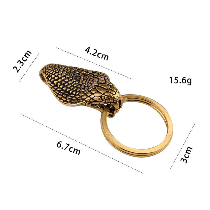 Porte-clés à clip de ceinture en laiton massif avec statue de tête de serpent
