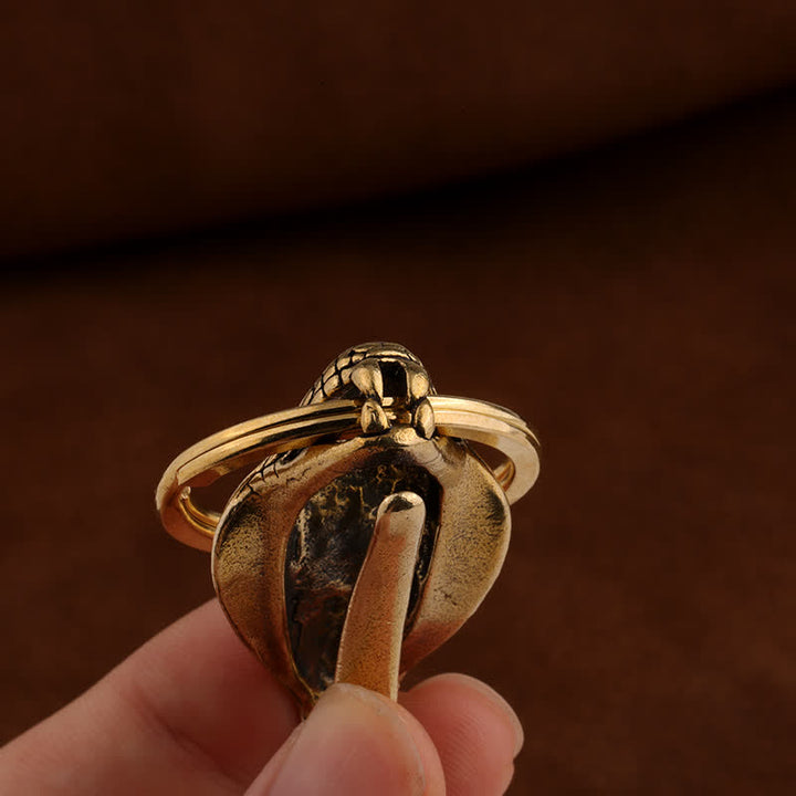 Porte-clés à clip de ceinture en laiton massif avec statue de tête de serpent
