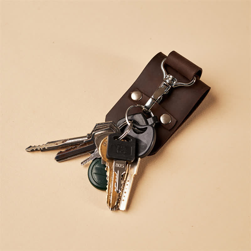 Porte-clés rétro en cuir vieilli avec boucle de ceinture