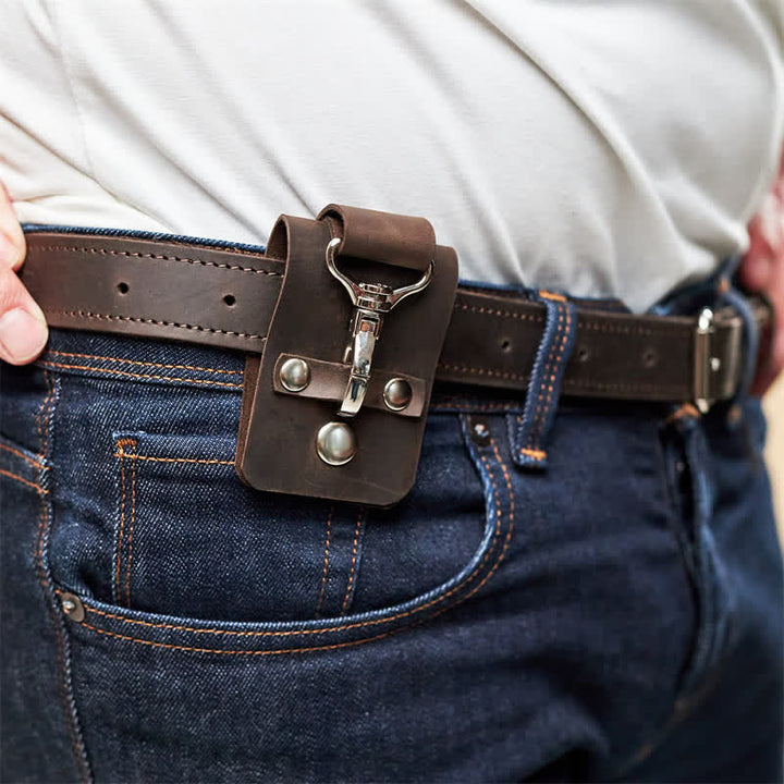 Porte-clés rétro en cuir vieilli avec boucle de ceinture
