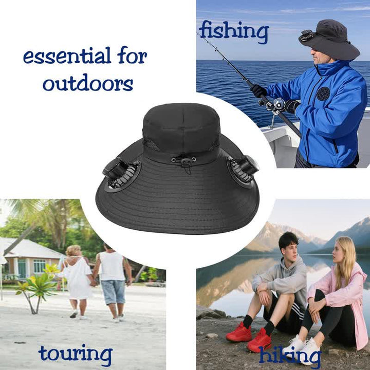 Chapeau de pêche d'été à double ventilateur solaire