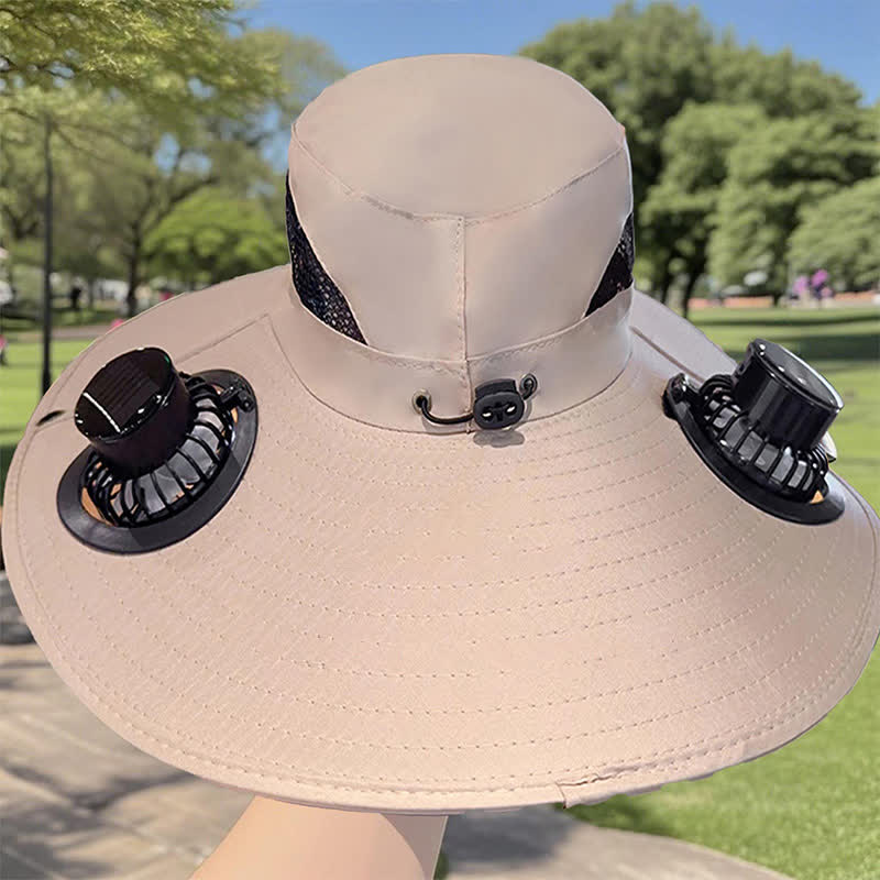 Chapeau de pêche d'été à double ventilateur solaire