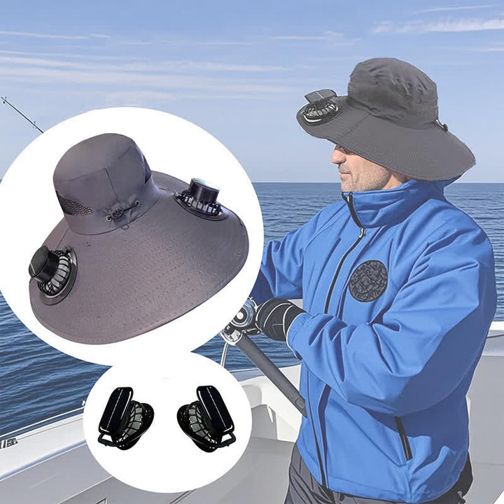 Chapeau de pêche d'été à double ventilateur solaire