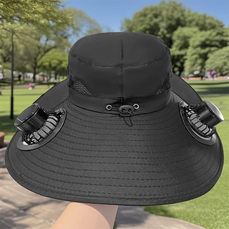 Chapeau de pêche d'été à double ventilateur solaire