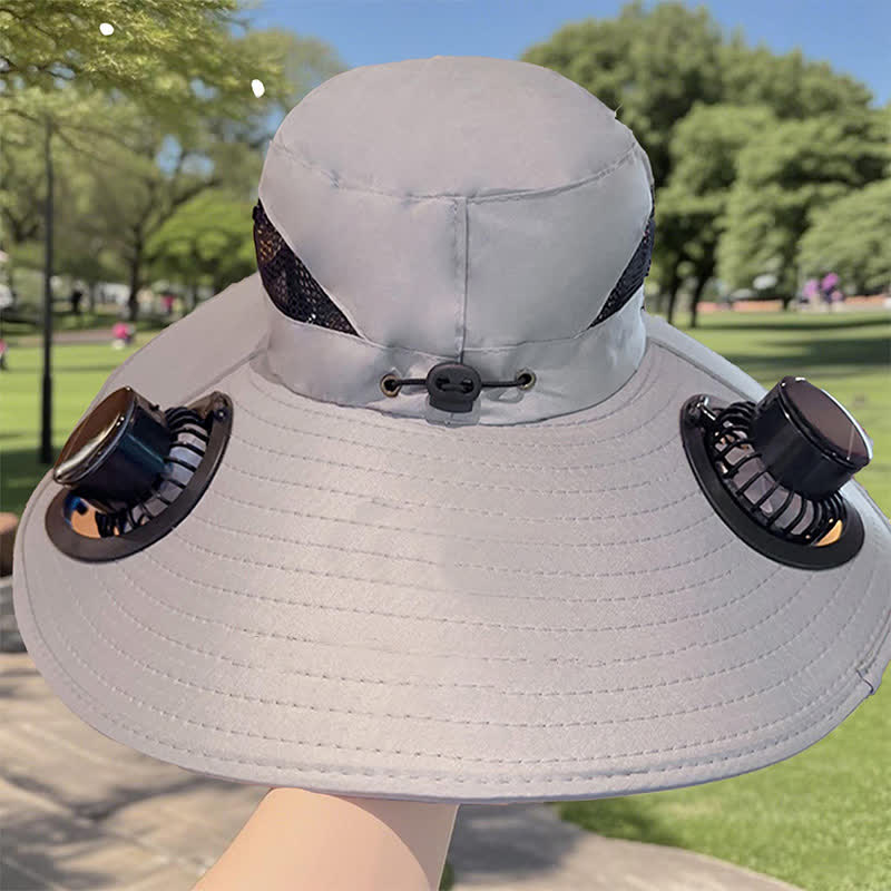 Chapeau de pêche d'été à double ventilateur solaire