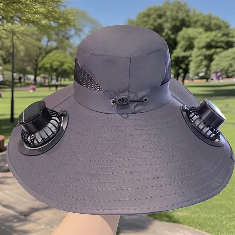 Chapeau de pêche d'été à double ventilateur solaire