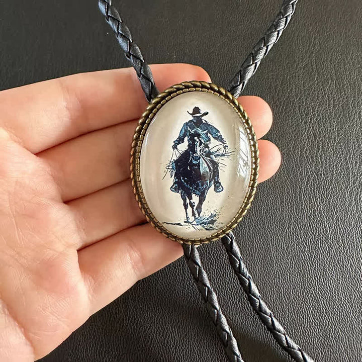 Pendentif scène de cow-boy en cuir tressé Bolo Tie