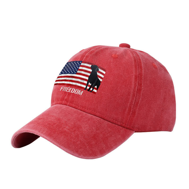 Casquette de baseball ajustable brodée avec drapeau américain et chiens et liberté
