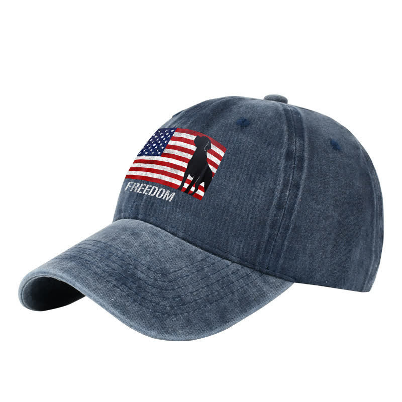 Casquette de baseball ajustable brodée avec drapeau américain et chiens et liberté