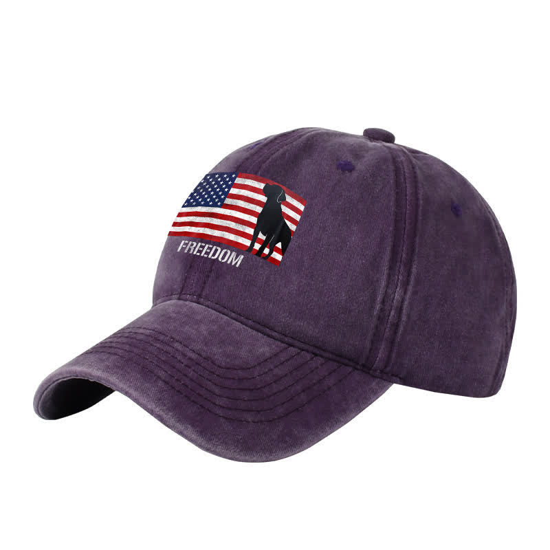 Casquette de baseball ajustable brodée avec drapeau américain et chiens et liberté