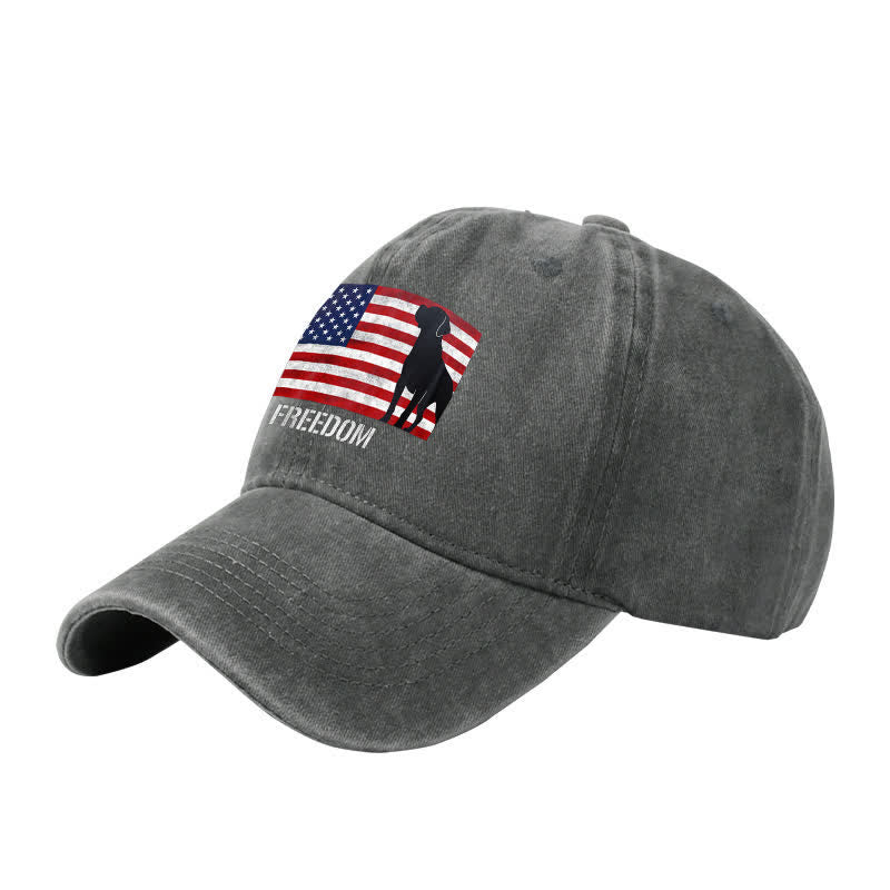 Casquette de baseball ajustable brodée avec drapeau américain et chiens et liberté