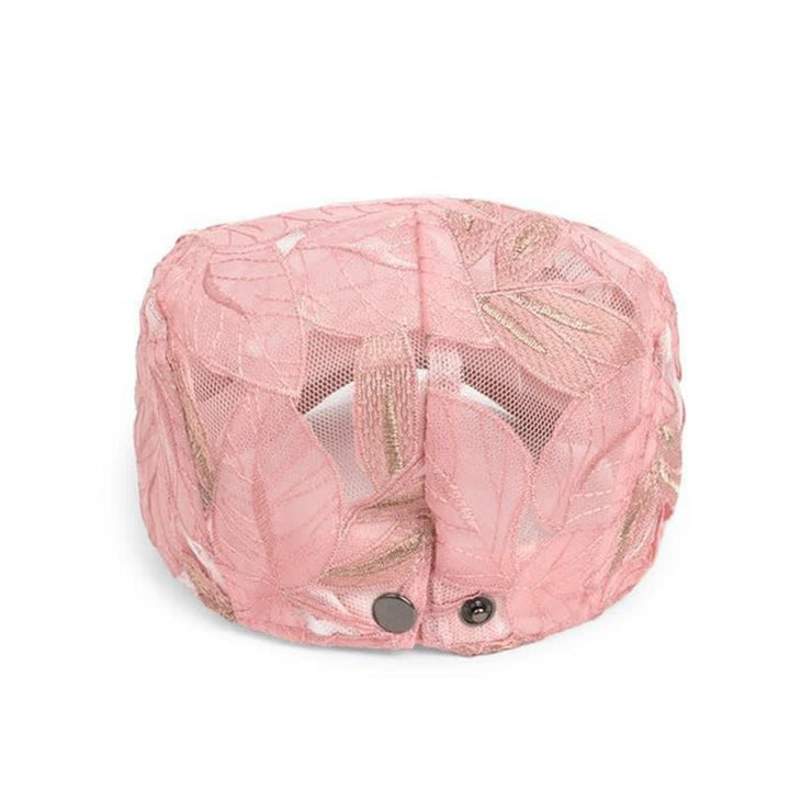 Béret en maille ajourée avec broderie de feuilles pour femme